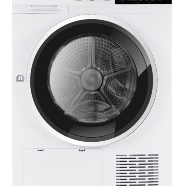 En vit torktumlare med frontmatning, en rund glasdörr, en vridknapp, en digital display som visar 1:20 och en ventilationsöppning längst ned till höger. Varumärket OSBY står längst upp till vänster.