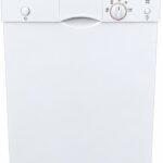 Framsida av en vit diskmaskin från Bosch med kontrollknappar och en vridreglage på den övre panelen, där Bosch-logotypen och texten ”Electronic aquastop” syns.