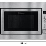 En inbyggd mikrovågsugn från Electrolux i rostfritt stål, som är 46 cm hög och 59 cm bred.