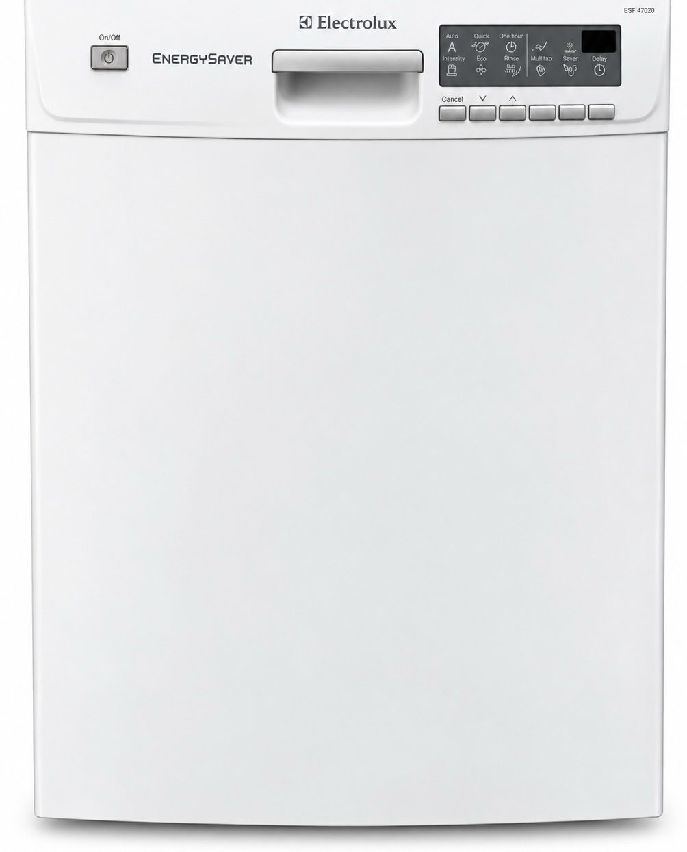 4d3192ee-df2f-441a-816d-842e23c0ffbe Vit diskmaskin från Electrolux med en kontrollpanel på ovansidan som har en på/av-knapp och flera olika diskprogram.