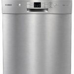 Bosch SuperSilence-diskmaskin i rostfritt stål med en frontmonterad kontrollpanel.