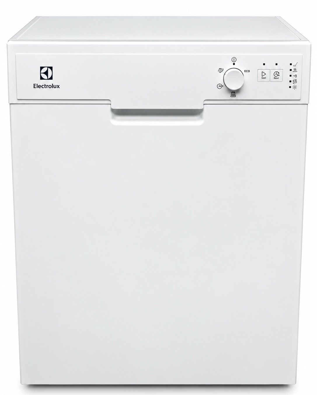 916adbe2-d70d-4703-9f29-479e474d781d Vit fristående diskmaskin från Electrolux med frontmonterad kontrollpanel.